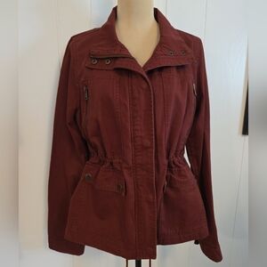 Aeropostale Burgundy Zip/Snap Front Utility Jacket Size L